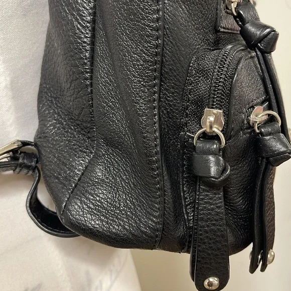 PELLE STUDIO Pebble Leather Backpack Sling Bag, Black, Leopard fabric interior - Picture 2 of 15